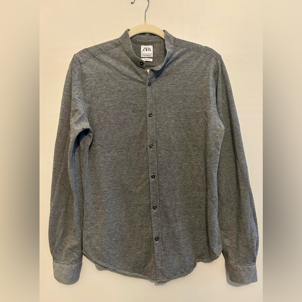 Zara 100% Cotton Knit Slim Fit Button Up Dress Shirt Sz Medium
